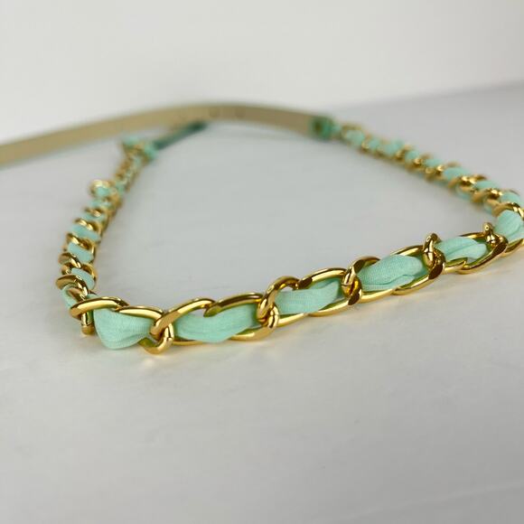 Wet Seal Skinny Faux Leather Teal Green Belt Gold Chain Womens Size Small - Picture 3 of 8